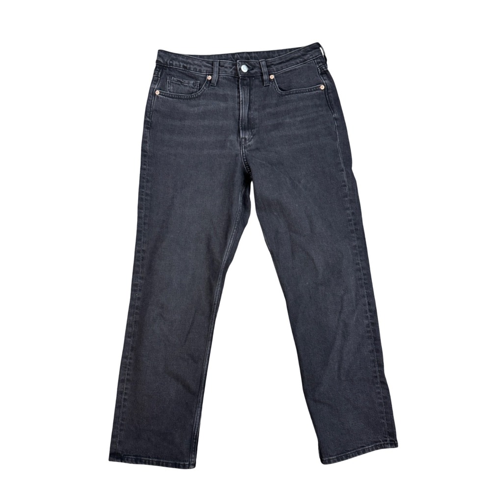 H&M &Denim Slim Straight High Waist Ankle Jeans Washed Black Womens Size 8
